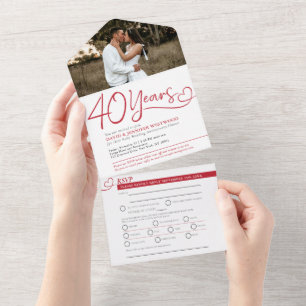 Invitation Tout En Un 40e anniversaire de mariage en rubis repas rouge R
