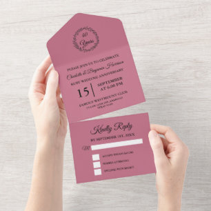 Invitation Tout En Un 40e anniversaire de mariage moderne Rubis 