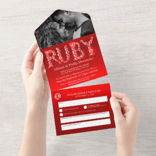 Invitation Tout En Un 40e anniversaire de mariage rubis sans enveloppe