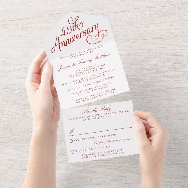 Invitation Tout En Un 40e anniversaire du Mariage de Ruby (Déchirure)