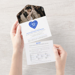 Invitation Tout En Un 45e anniversaire de mariage saphir cœur bleu photo