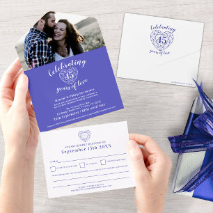 Invitation Tout En Un 45e anniversaire de mariage Saphir RSVP photo bleu