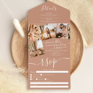 Invitation Tout En Un 4 Photos en terre cuite mariage de script moderne