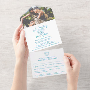 Invitation Tout En Un 4e anniversaire de mariage topaz bleu RSVP photo