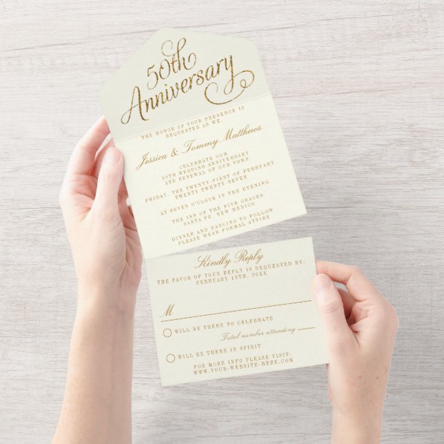 Invitation Tout En Un 50e anniversaire de Mariage d'or (Déchirure)