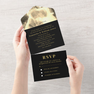 Invitation Tout En Un 50e anniversaire de Mariage Gold Black Photo
