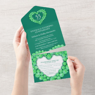 Invitation Tout En Un 55e anniversaire du mariage vert émeraude RSVP