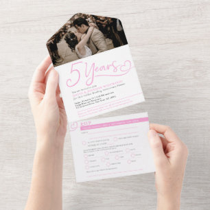 Invitation Tout En Un 5e Anniversaire de Mariage photo de réponse pour l