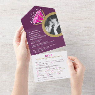 Invitation Tout En Un 5e anniversaire Pink Tourmaline menu dîner RSVP