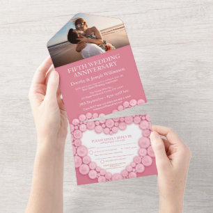 Invitation Tout En Un 5ème anniversaire de mariage photo de quartz rose 