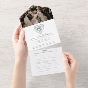 Invitation Tout En Un 60e anniversaire de mariage diamant coeur aquarell