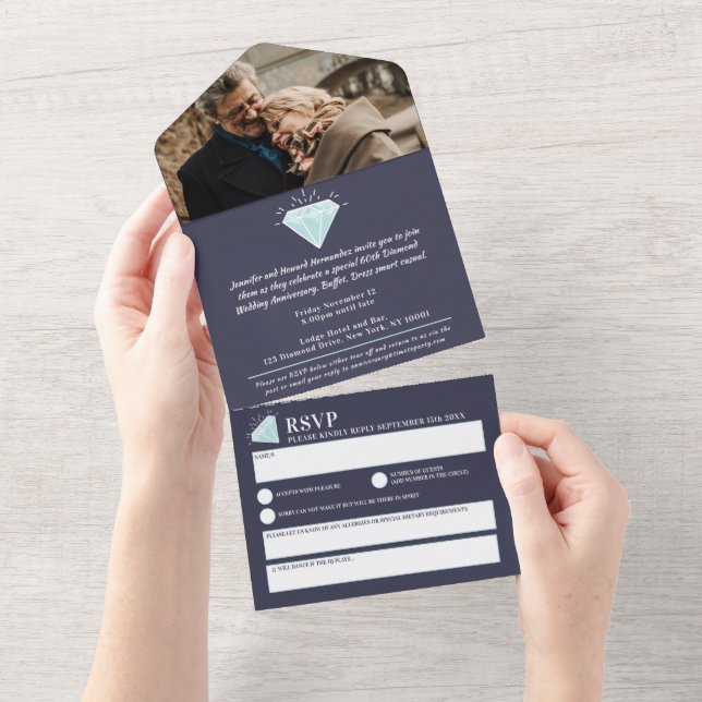 Invitation Tout En Un 60e anniversaire de mariage diamant gemstone (Déchirure)