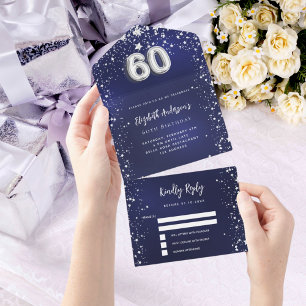 Invitation Tout En Un 60e anniversaire marine bleu argent étoiles rsvp