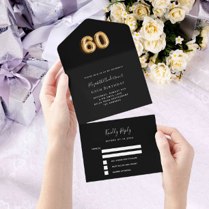 Invitation Tout En Un 60e anniversaire noir or rsvp