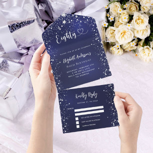 Invitation Tout En Un 80e anniversaire marine bleu argent étoiles rsvp