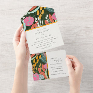 Invitation Tout En Un Abstrait Bold coloré Mariage botanique tropical