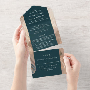 Invitation Tout En Un Abstrait de mariage rsvp en terre cuite turquoise