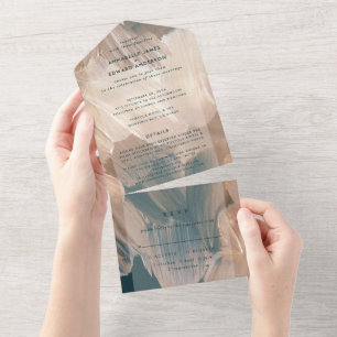Invitation Tout En Un Abstrait de mariage rsvp  en terre cuite turquoise