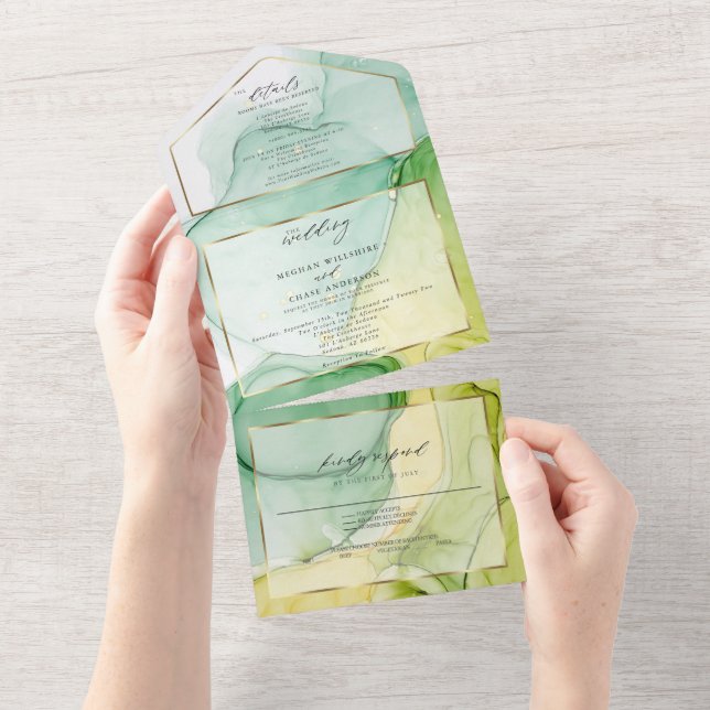 Invitation Tout En Un Abstrait moderne citron vert jaune d'encre (Déchirure)
