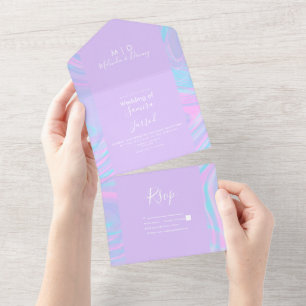Invitation Tout En Un Abstrait Pastel Liquid Purple Mariage