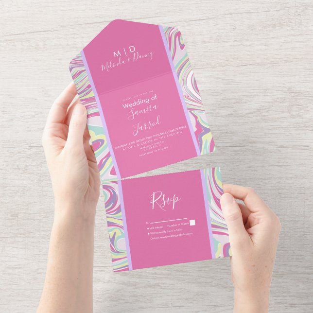 Invitation Tout En Un Abstrait Pastel Mariage rose liquide (Déchirure)