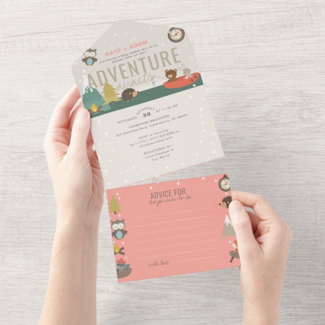 Invitation Tout En Un Adventure Woodland & Conseils Baby shower neutre (Déchirure)