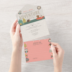 Invitation Tout En Un Adventure Woodland & Conseils Baby shower neutre