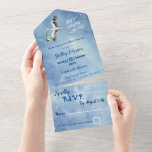 Invitation Tout En Un African American Baby Boy Stork in Night Sky