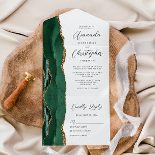 Invitation Tout En Un Agate Emerald Green Mariage or