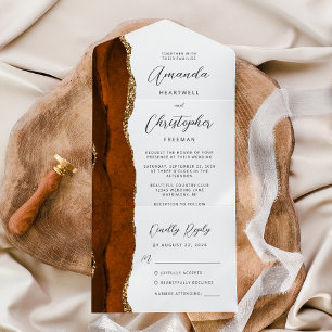 Invitation Tout En Un Agate Orange Brûlé Or Script
