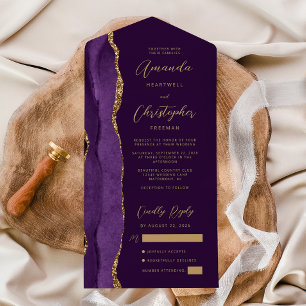 Invitation Tout En Un Agate Purple Gold Script Plum
