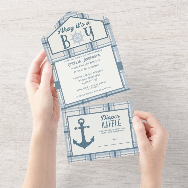 Invitation Tout En Un Ahoy C'est un garçon Baby shower nautique (Déchirure)