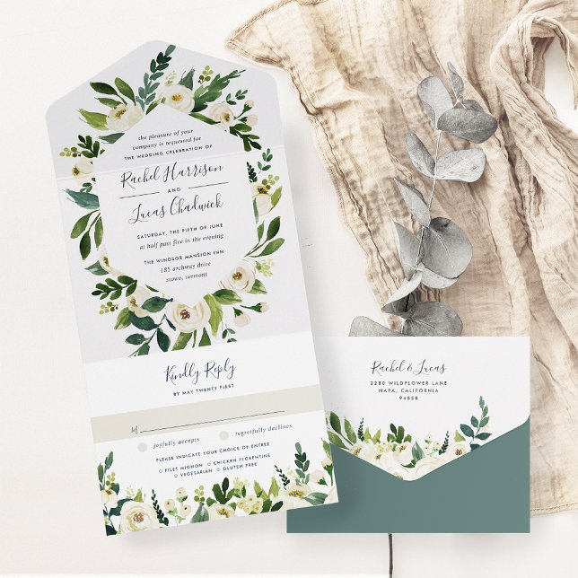 Invitation Tout En Un Albâtre | Mariage de cadre floral blanc (Créateur téléchargé)
