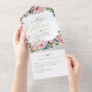 Invitation Tout En Un All in 1 Love in Bloom Spring Flowers Wedding RSVP