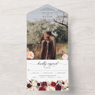Invitation Tout En Un All in One Burgundy Marsala Mariage rustique Invit