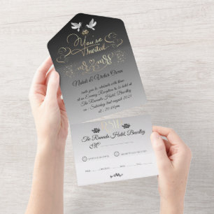 Invitation Tout En Un All in One Wedding Inviter para boda con corazones