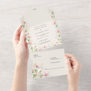Invitation Tout En Un All in One Wedding Inviter pour un mariage fleur s