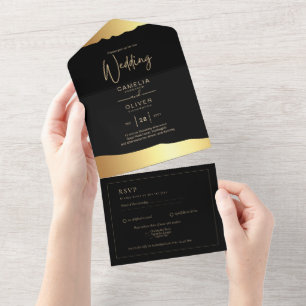 Invitation Tout En Un All Inclusive 2 Black Gold thème mariage RSVP