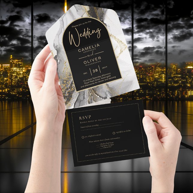 Invitation Tout En Un All Inclusive Black Gold élégant mariage RSVP (Créateur téléchargé)