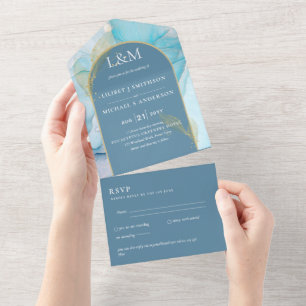 Invitation Tout En Un All Inclusive Dusty Blue Turquoise Aqua Wedding RS