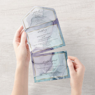 Invitation Tout En Un Améthyste D'Encre Abstrait Chic Turquoise Tout En