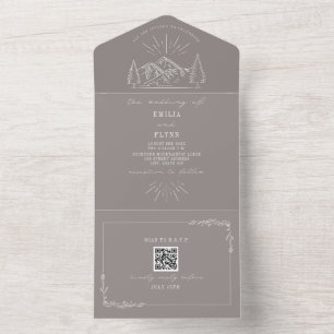 Invitation Tout En Un Améthyste rustique de montagne vintage RSVP QR Cod