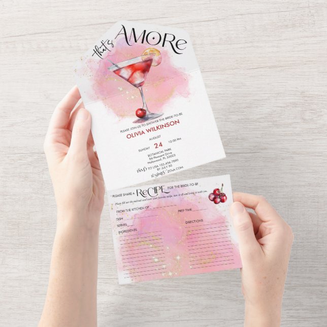 Invitation Tout En Un Amore | Fête des mariées aquarelle (Déchirure)