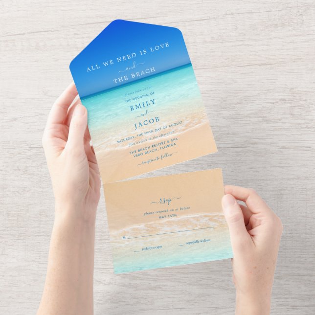 Invitation Tout En Un Amour et mariage de plage RSVP (Déchirure)