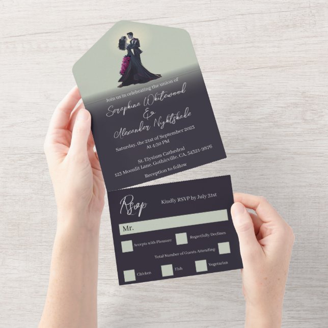 Invitation Tout En Un Amoureux romantique gothique Mariage minimal (Déchirure)