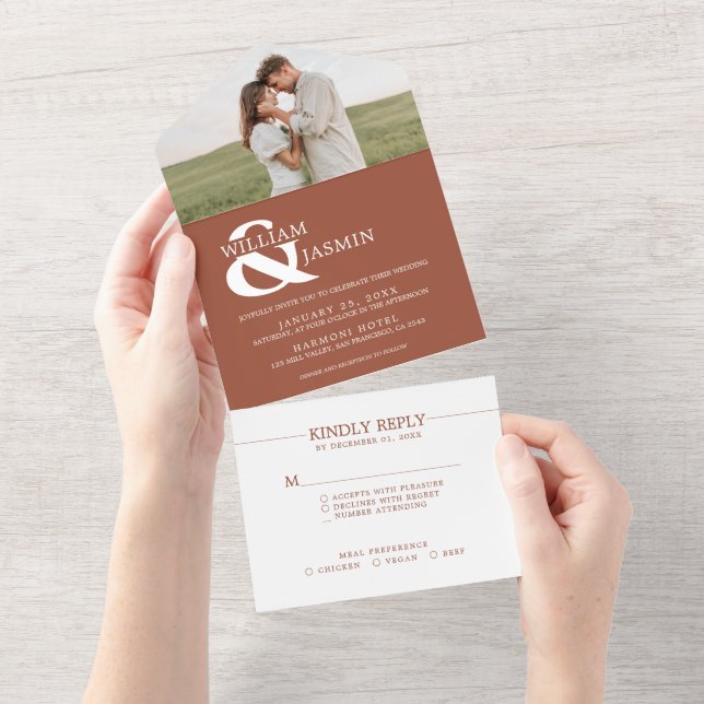 Invitation Tout En Un Ampersand moderne Rustique Terracotta Mariage phot (Déchirure)