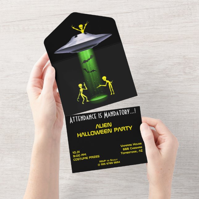 Invitation Tout En Un Amusant Alien 🎅 🛸 UFO fête d'Halloween (Déchirure)