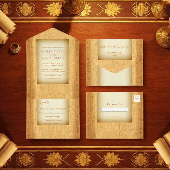 Invitation Tout En Un Ancient Hieroglyphic Motifs Egyptian Wedding (Créateur téléchargé)