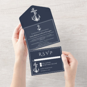 Invitation Tout En Un Ancre nautique de la Marine tout en un mariage Inv