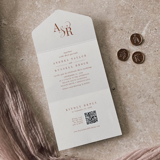Invitation Tout En Un ANDREA QR Code Boho Cream Simple Minimal Wedding (ANDREA QR Code Boho Cream Simple Minimal Wedding All In One Invitation)